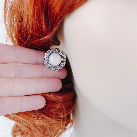 Signed Relios Carolyn Pollack Sterling Mother of Pearl MOP Clip On Earrings VTG - Picture 4 of 16